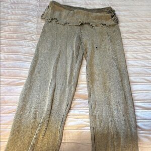 Fashion Nova Beige Striped Ruffle Pants